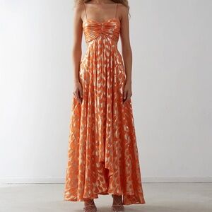 Delfi Adele Pleated Silk Cut-Out Orange Dress